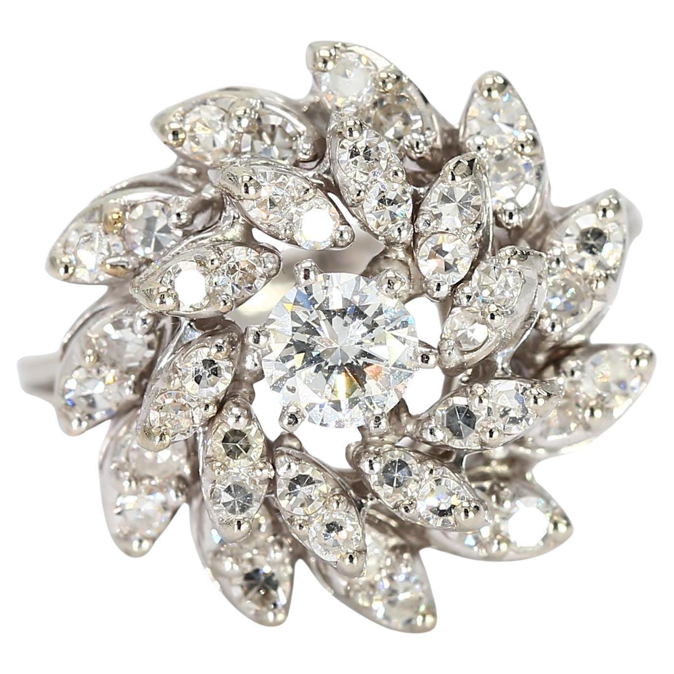 Flower Shaped 18k White Gold Diamond Ring - Size 5.75