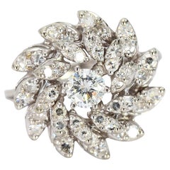 Flower Shaped 18k White Gold Diamond Ring - Size 5.75