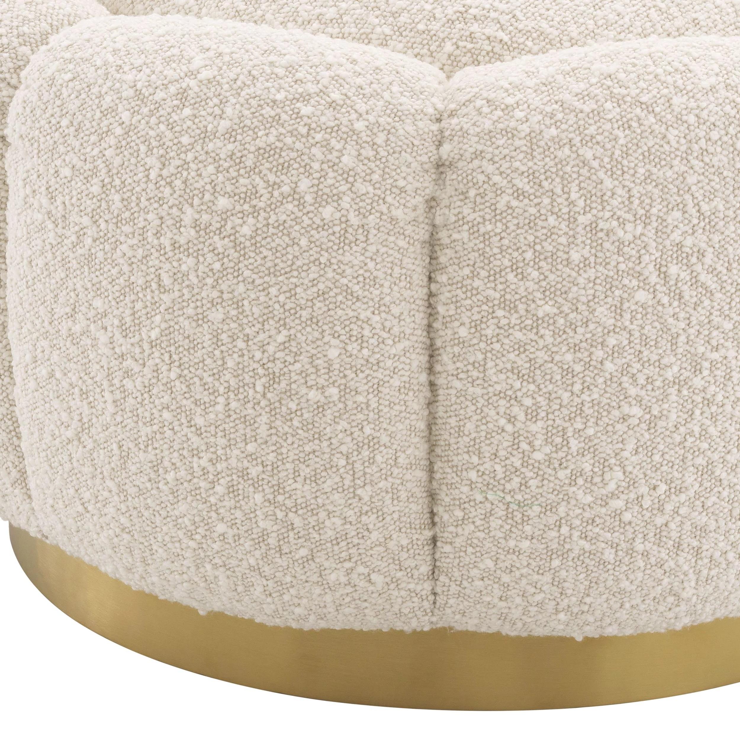 French design Style Bouclé fabric and brass round and flower shaped swivel stool or ottoman.