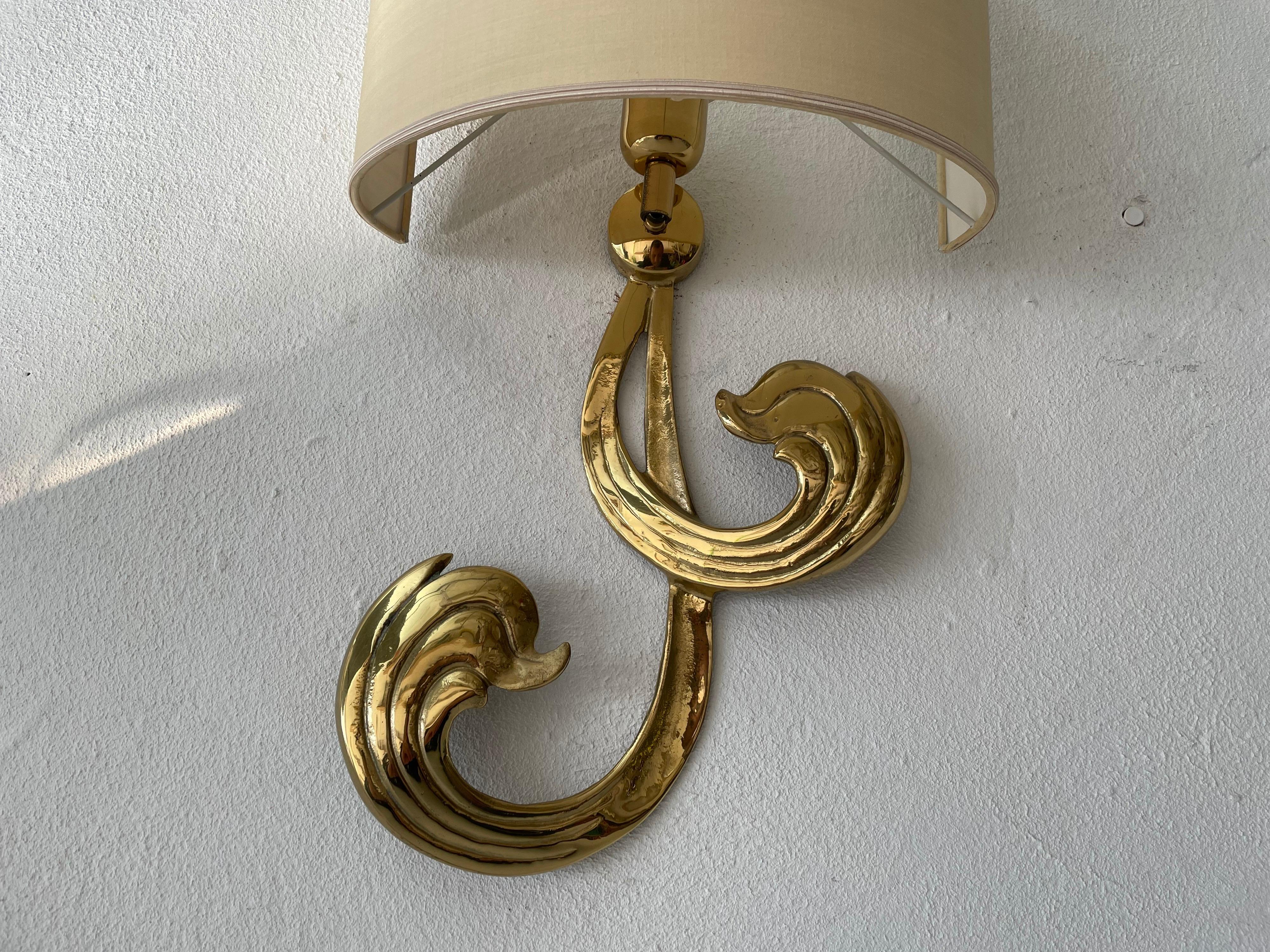 Mid-Century Modern Flower Shaped Brass & Fabric Shade Sconce by Hans Möller, 1960s, Germany For Sale
