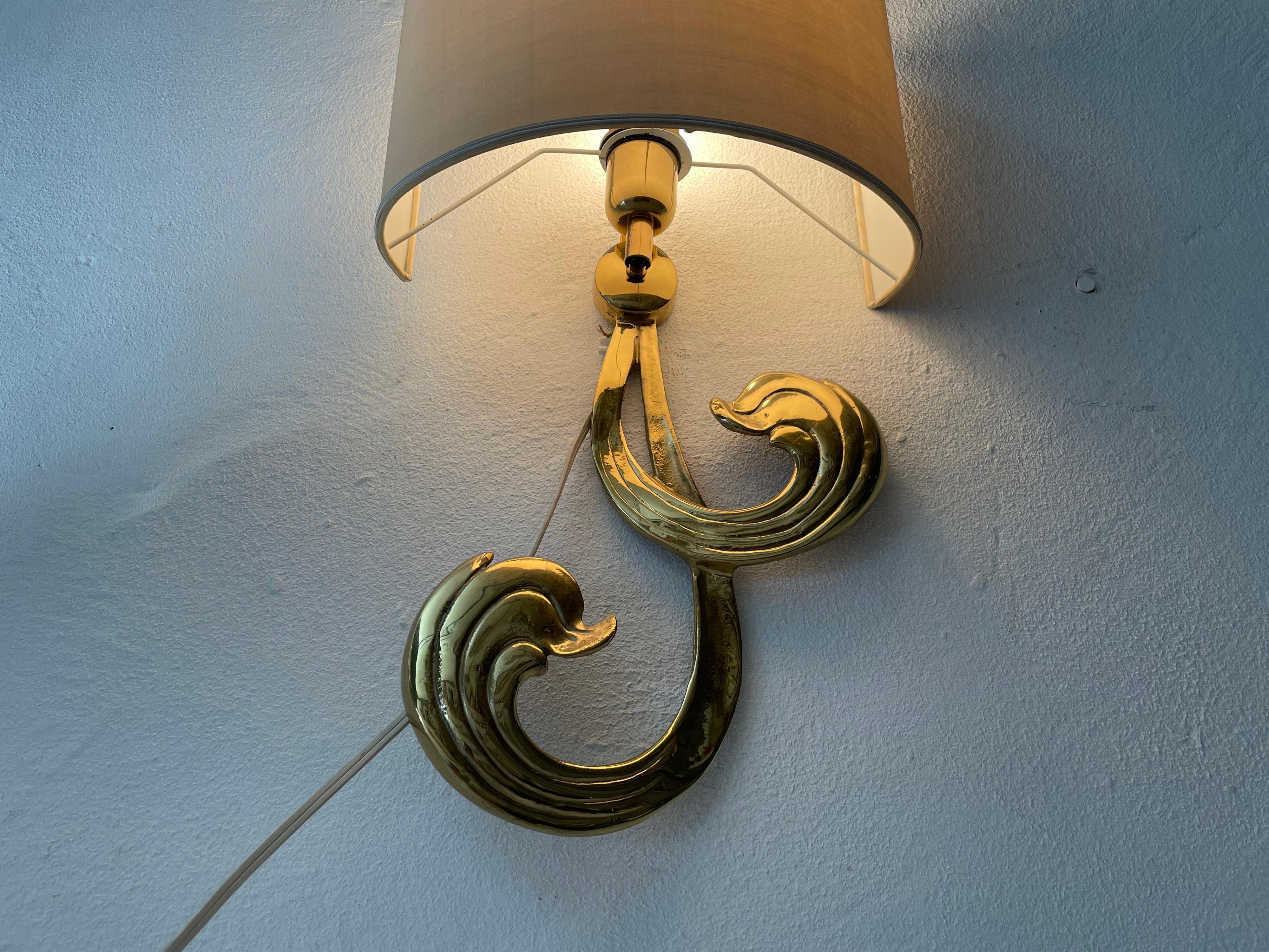 Flower Shaped Brass & Fabric Shade Sconce by Hans Möller, 1960s, Germany For Sale 4