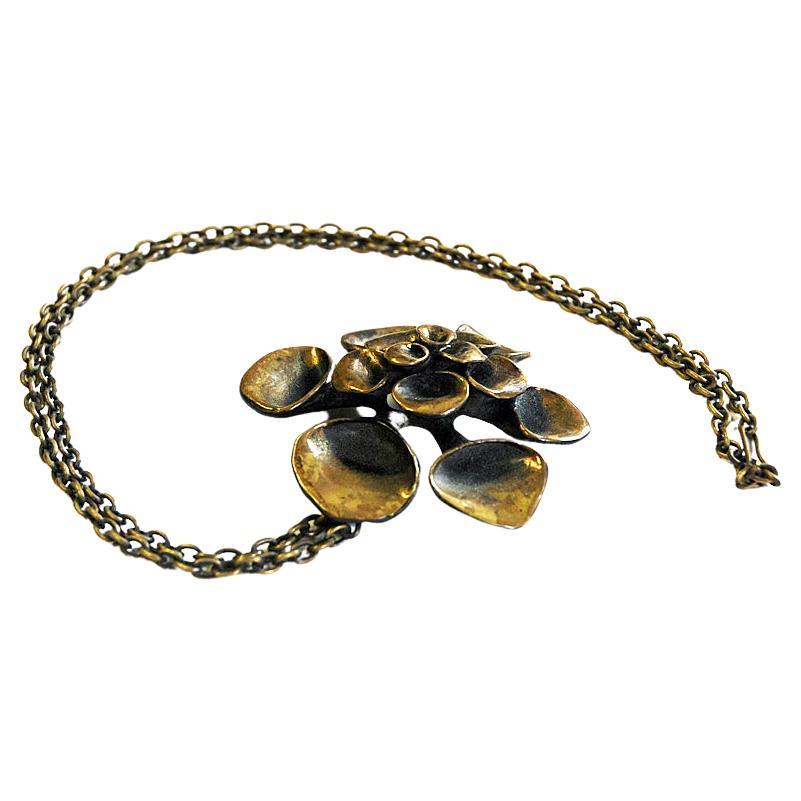 Flower Shaped Bronze Necklace by Hannu Ikonen, Finland, 1970s