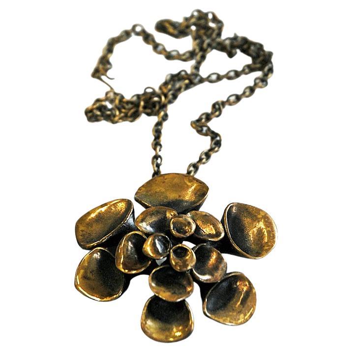 Flower shaped Bronze necklace by Hannu Ikonen, Finland 1970s For Sale