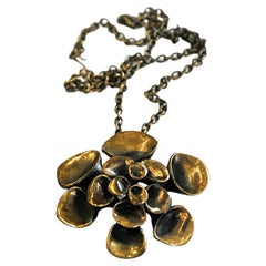 Vintage Flower shaped Bronze necklace by Hannu Ikonen, Finland 1970s