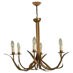 Flower Shaped Chandelier in Brass, in the Style of Maison Baguès, France