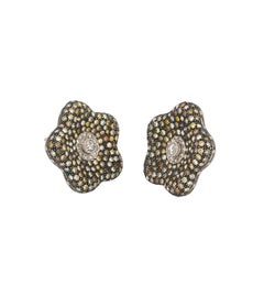 Flower Shaped Color Diamond Earrings
