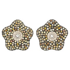 Vintage Flower Shaped Color Diamond Earrings