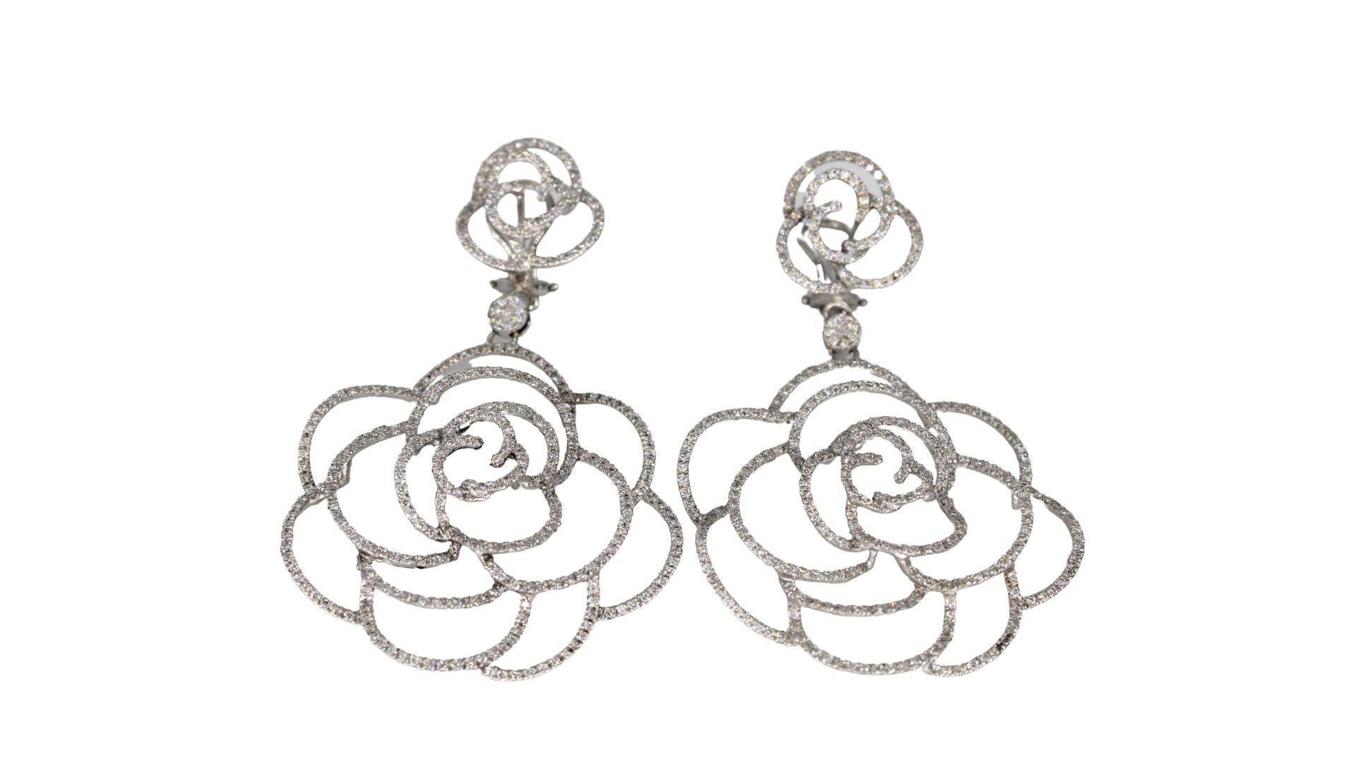 Mixed Cut Flower Shaped Diamond Earrings For Sale