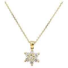 Flower Shaped Diamond Necklace 0.31 cts Mounted on 18Kt Yellow Gold