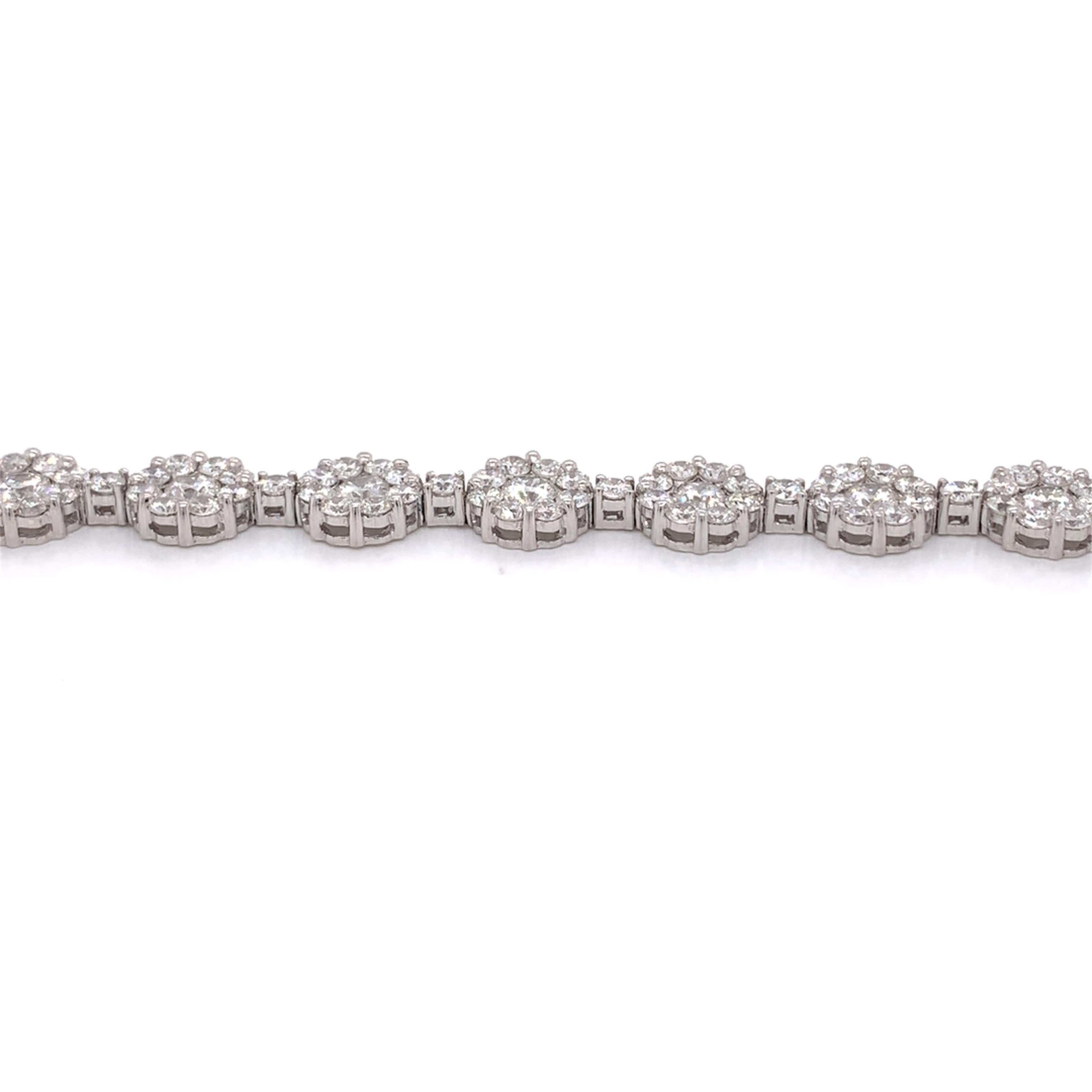 Diamond tennis bracelet made with real/natural brilliant cut diamonds. Total Diamond Weight: 8.51cts. Diamond Quantity: 180 brilliant cut diamonds. Color: G-H. Clarity: VS. Mounted on 18kt white gold.