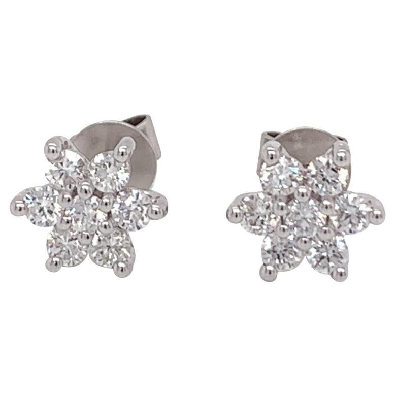 Flower Shaped Diamonds Stud Earrings 0.61 Cts Mounted on 18kt White Gold