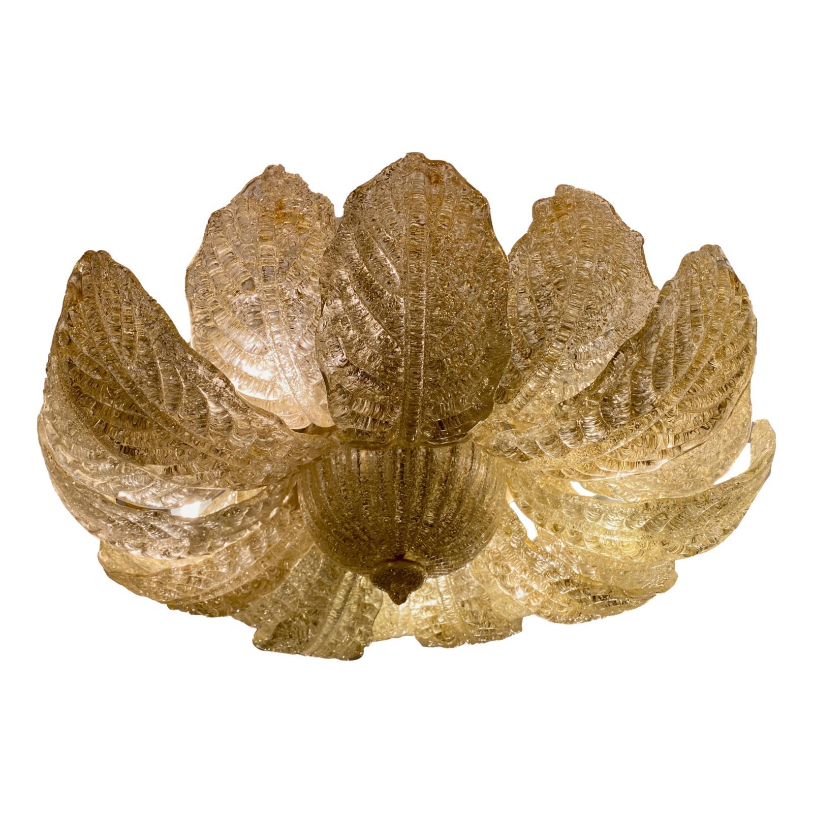 Flower Shaped Gold Murano Glass Fixture In Good Condition In New York, NY