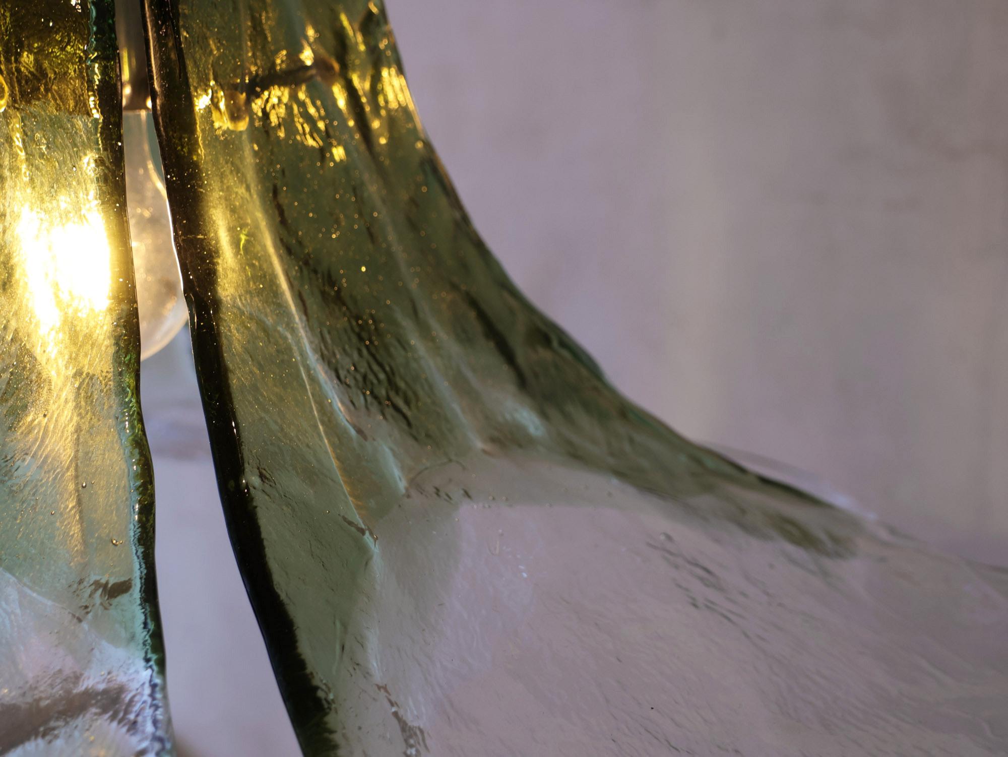 Mid-20th Century Flower-shaped green Murano glass hanging lamp, 1960s For Sale