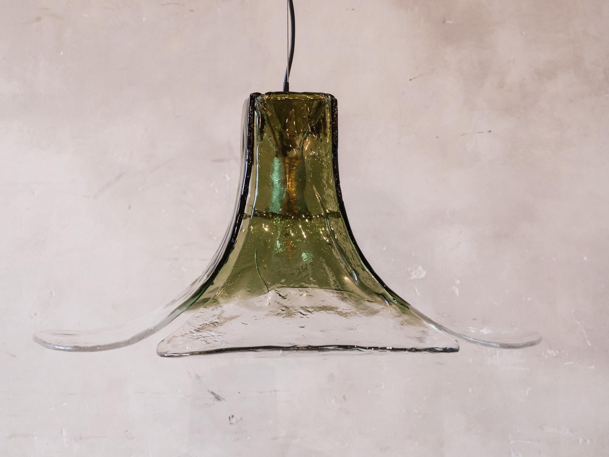 Murano Glass Flower-shaped green Murano glass hanging lamp, 1960s For Sale