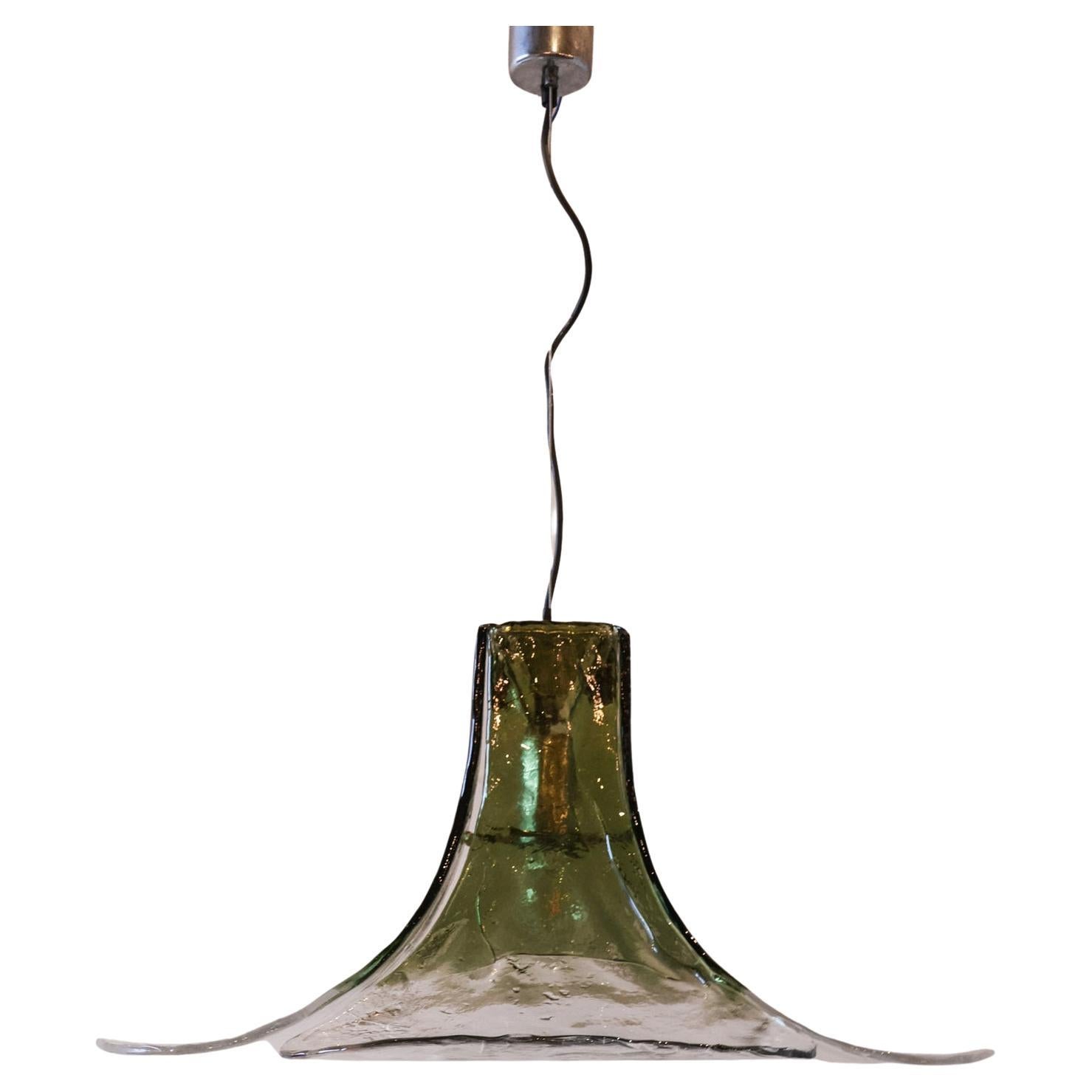 Flower-shaped green Murano glass hanging lamp, 1960s For Sale