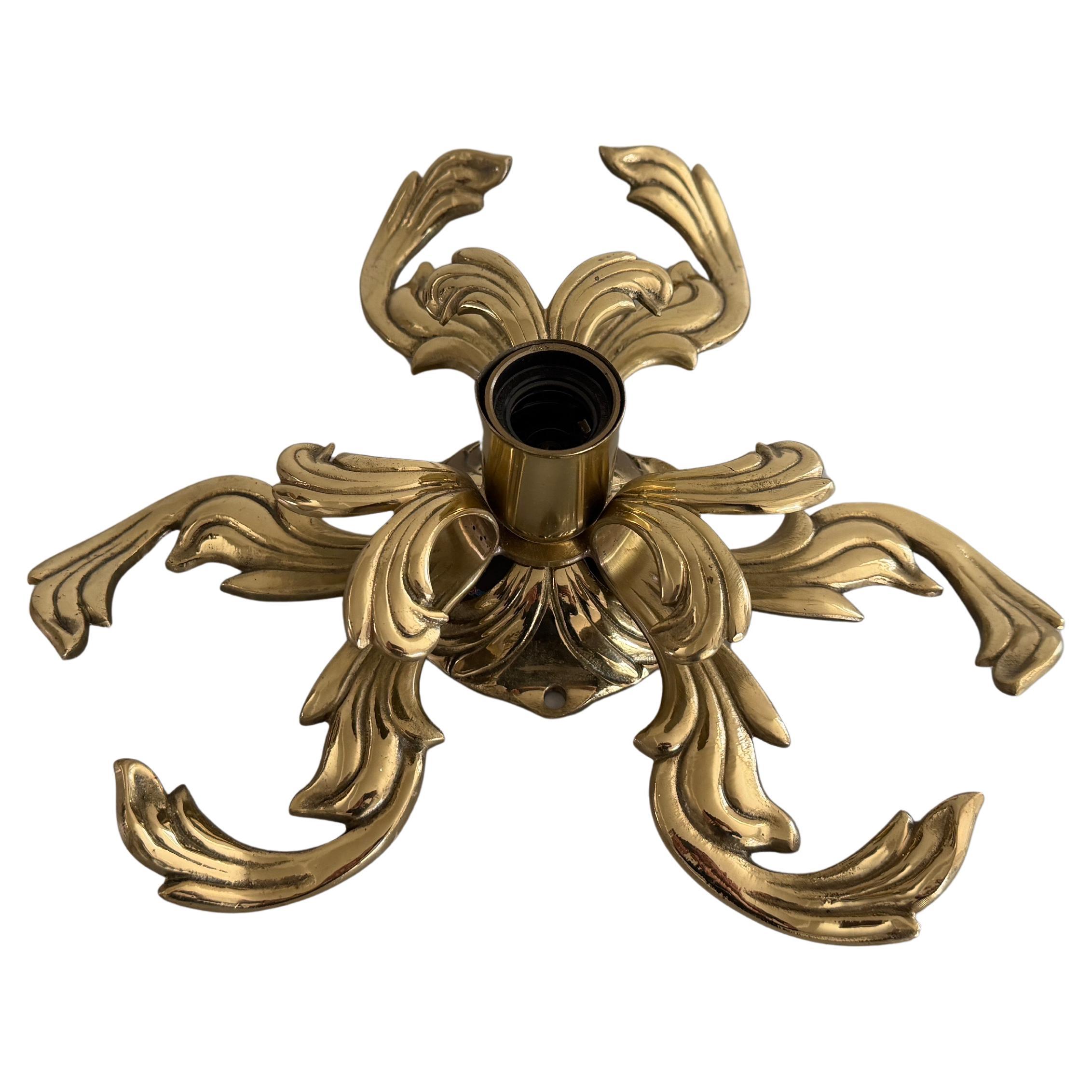Flower Shaped Heavy Brass Flush Mount Light by Hans Möller, 1960s, Germany