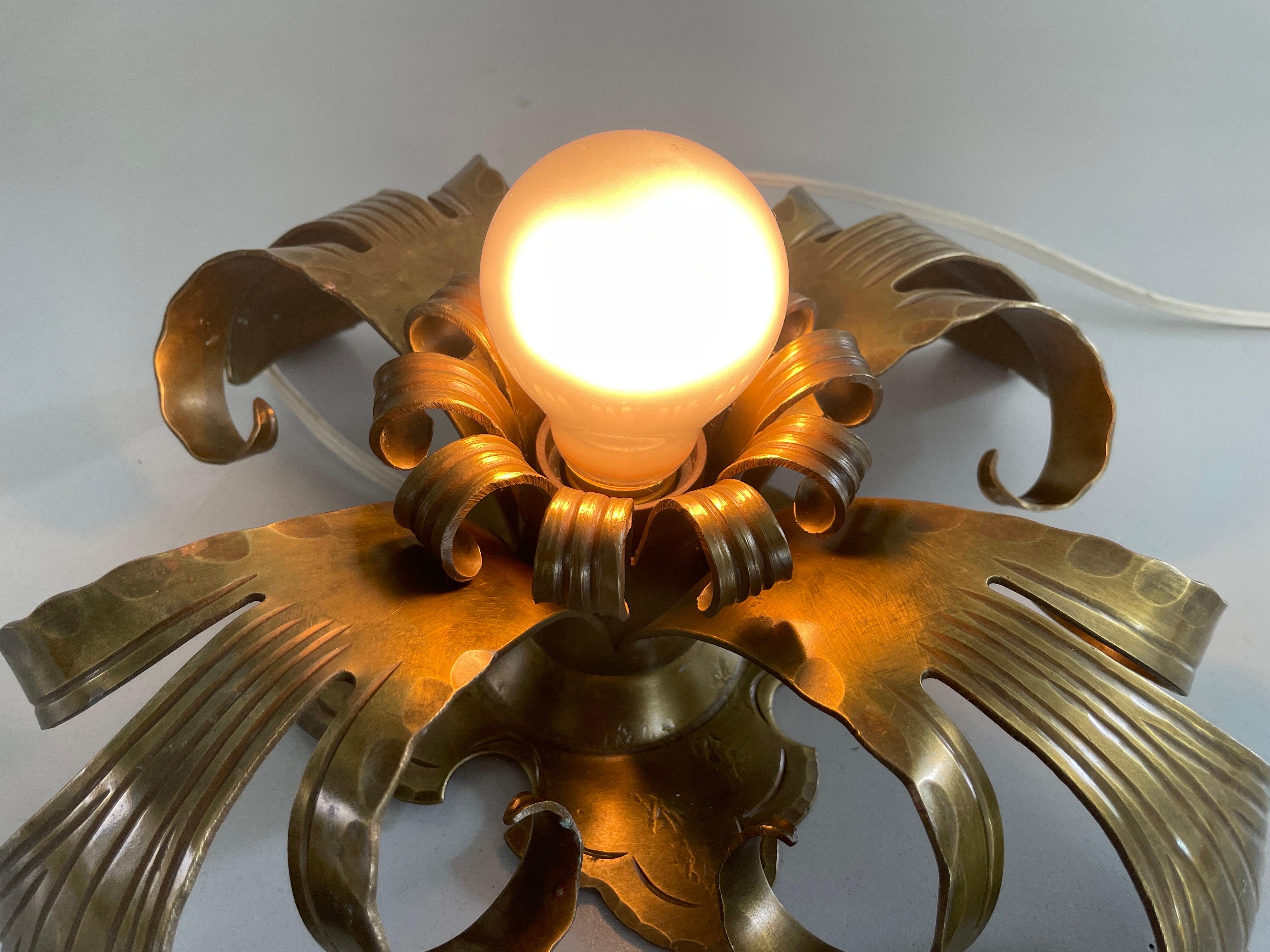 Flower Shaped Heavy Brass Pendant Lamp by Hans Möller, 1960s, Germany For Sale 9