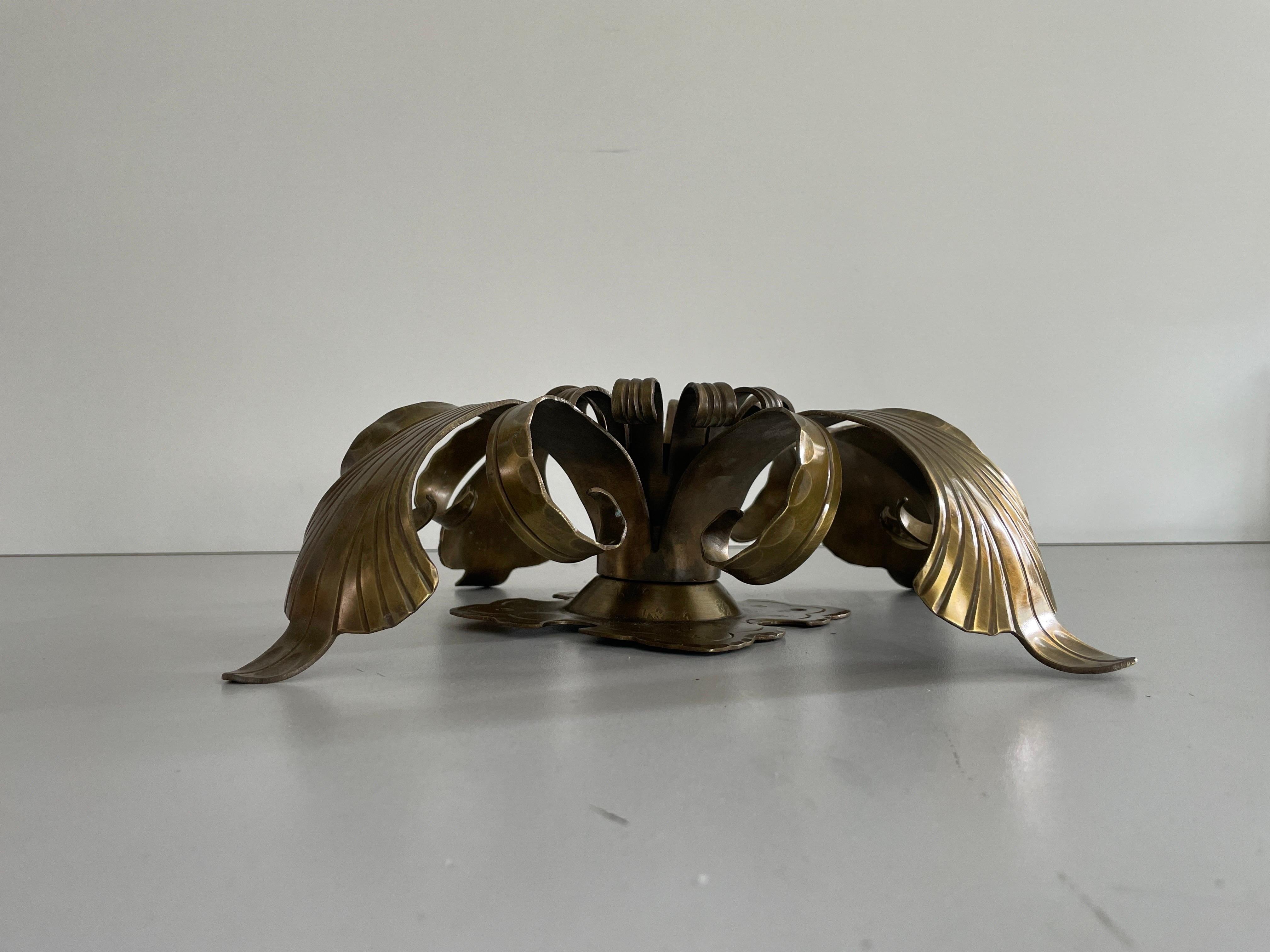 Flower Shaped Heavy Brass Pendant Lamp by Hans Möller, 1960s, Germany For Sale 1