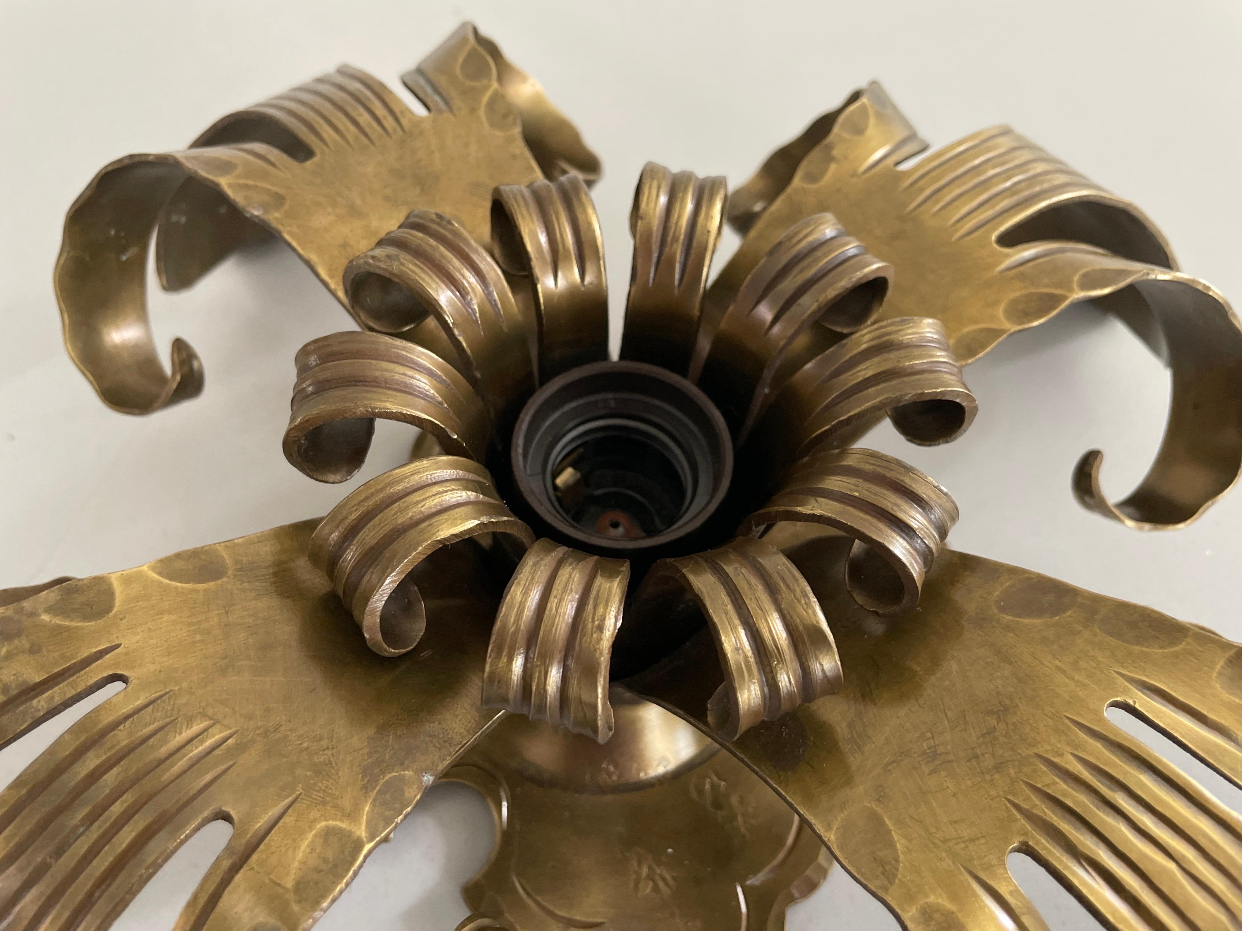 Flower Shaped Heavy Brass Pendant Lamp by Hans Möller, 1960s, Germany For Sale 2