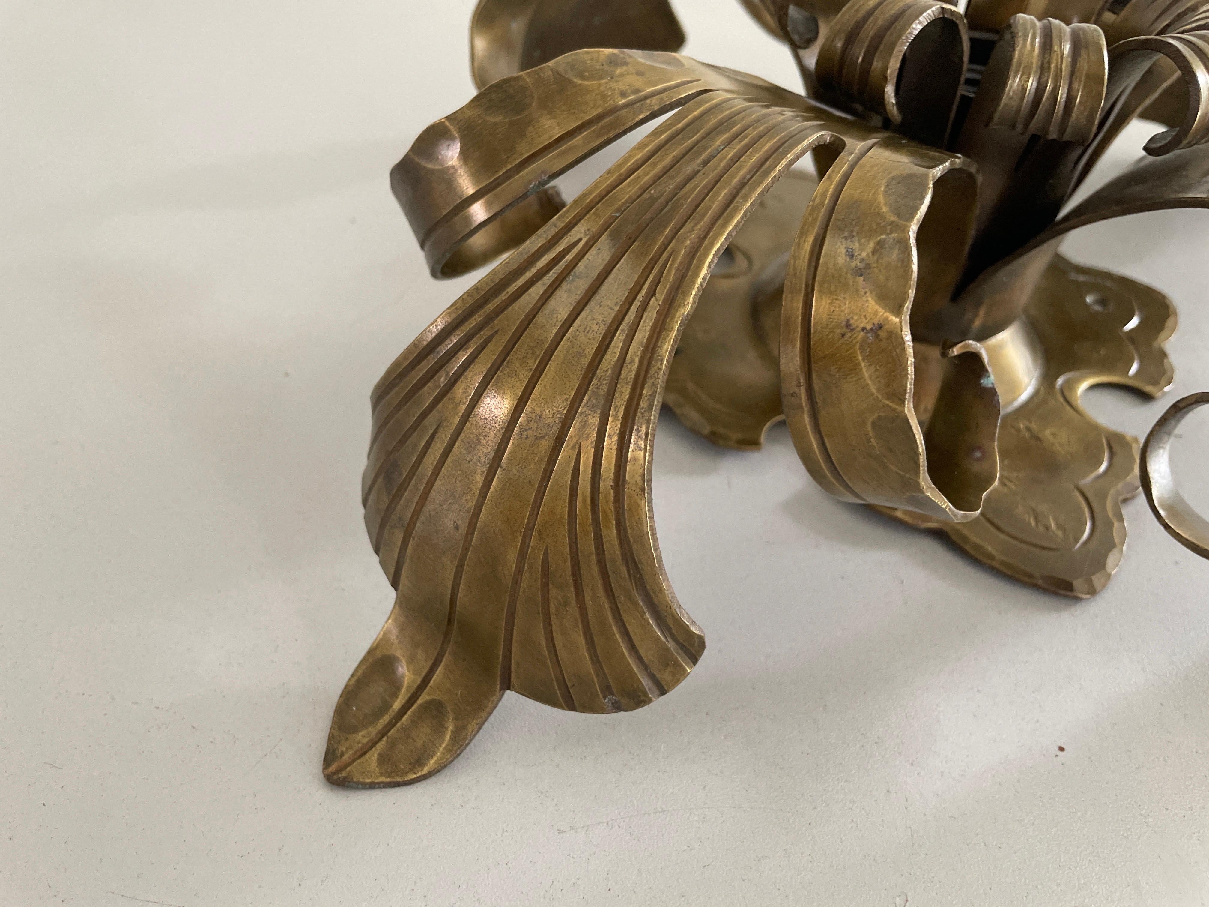 Flower Shaped Heavy Brass Pendant Lamp by Hans Möller, 1960s, Germany For Sale 3