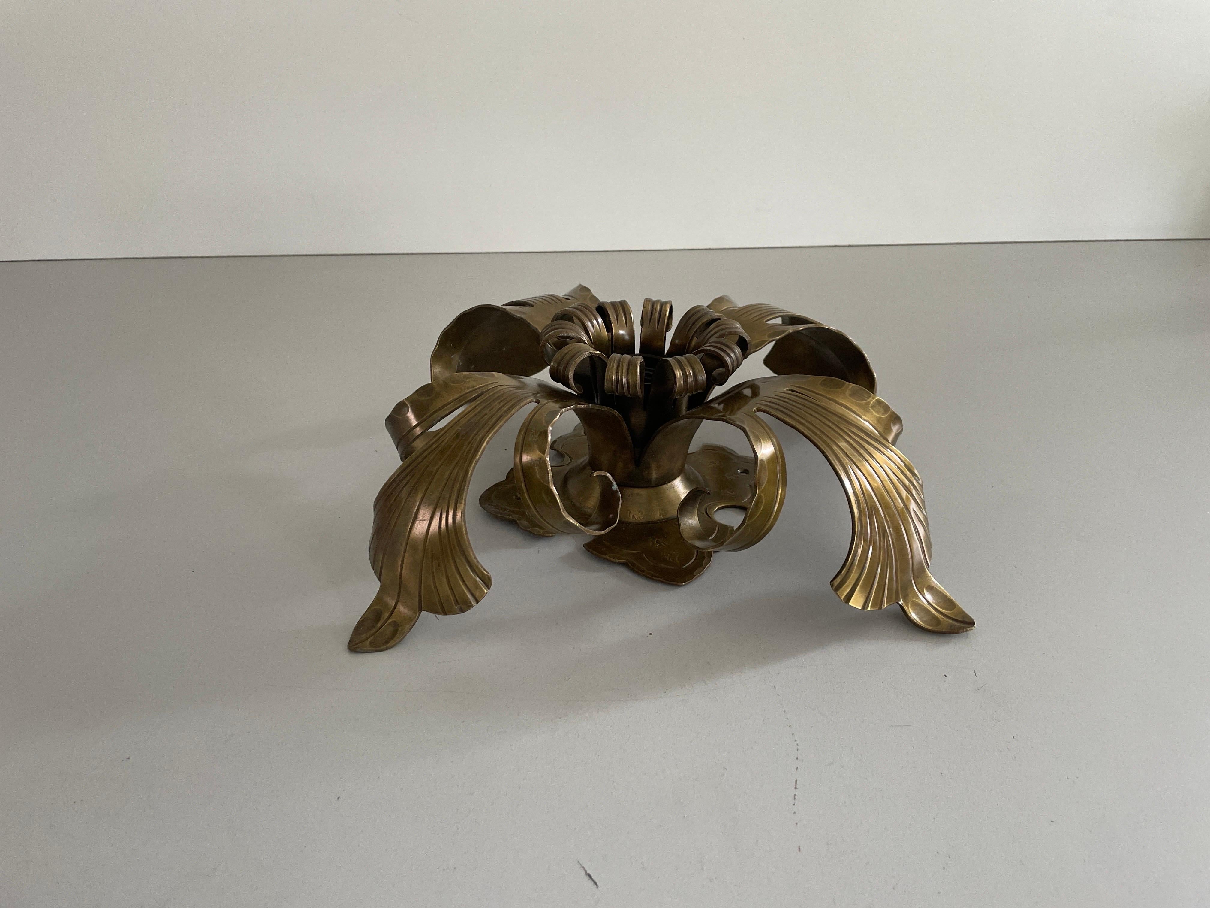 Flower Shaped Heavy Brass Pendant Lamp by Hans Möller, 1960s, Germany For Sale