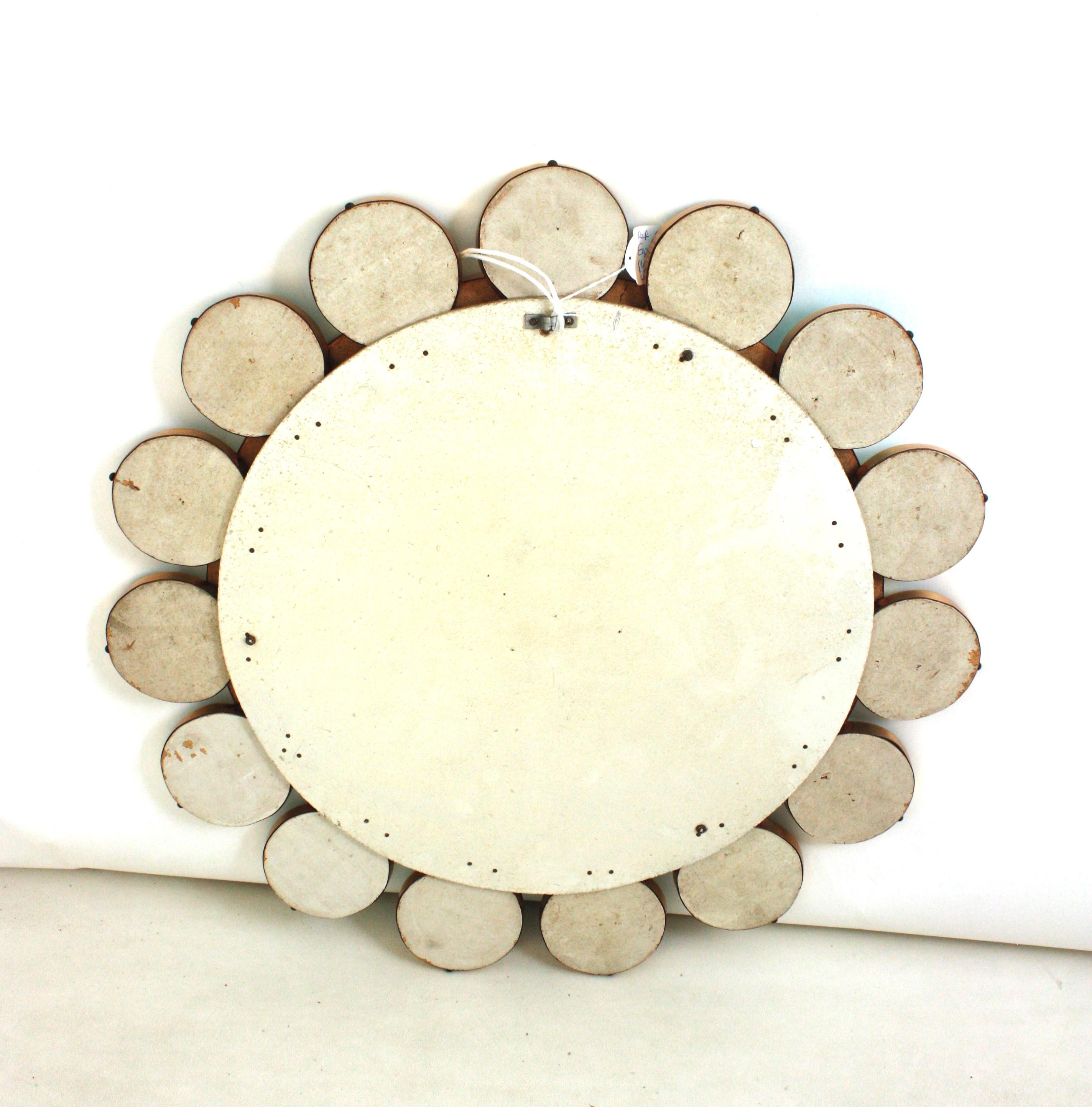 Flower Shaped Mirror in Blue Glass and Gilt Metal, 1950s For Sale 4