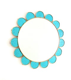 Flower Shaped Mirror in Blue Glass and Gilt Metal, 1950s