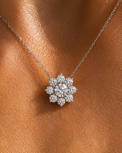 Flower Shaped Moissanite Pendant 925 Sterling Silver Beautiful Necklace For Her.