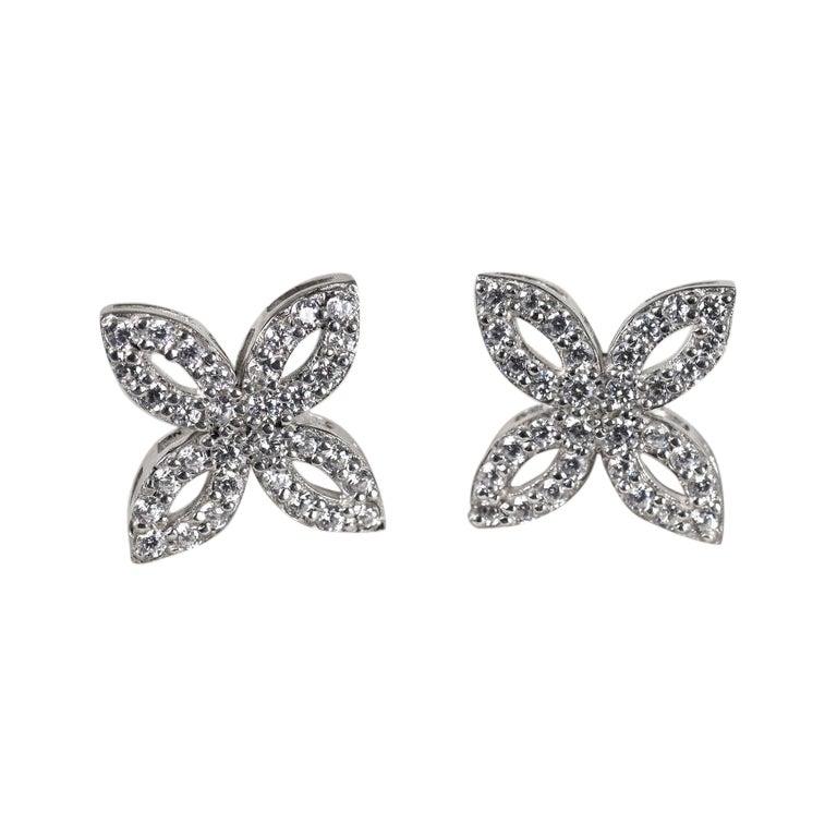 Flower Shaped Moissanite Stud Earings For Women 925 Sterling Silver Gift For Her