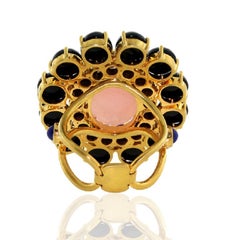Flower Shaped Multi Stone Ring Made In 18k Yellow Gold & Silver