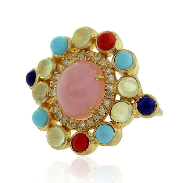 18k:11.26g,D:0.34ct
OPAL:4.15Cts,CORAL:0.57Cts,LAPIS:0.7Cts,
Size: 26X17MM