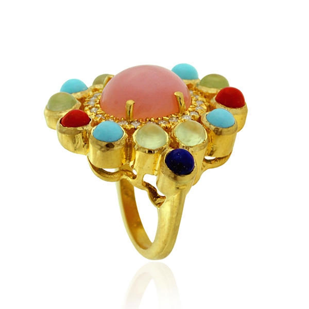 Mixed Cut Flower Shaped Multi Stone Ring With Diamonds Made In 18k Gold For Sale
