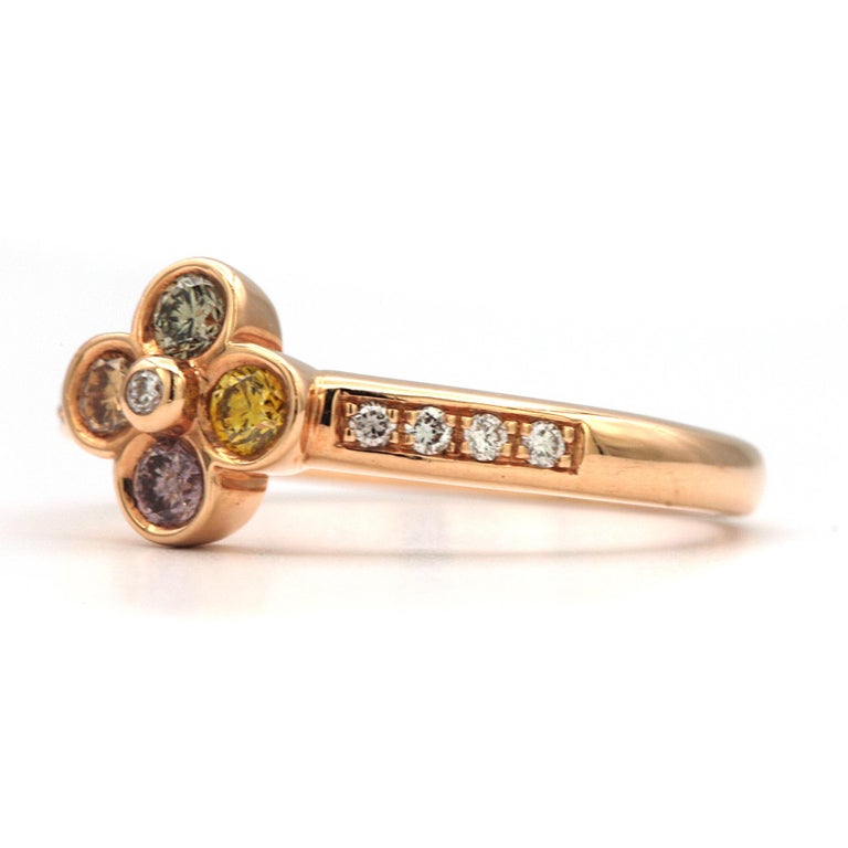 Flower Shaped Multicolored Diamond Ring in 18 Karat Rose Gold For Sale