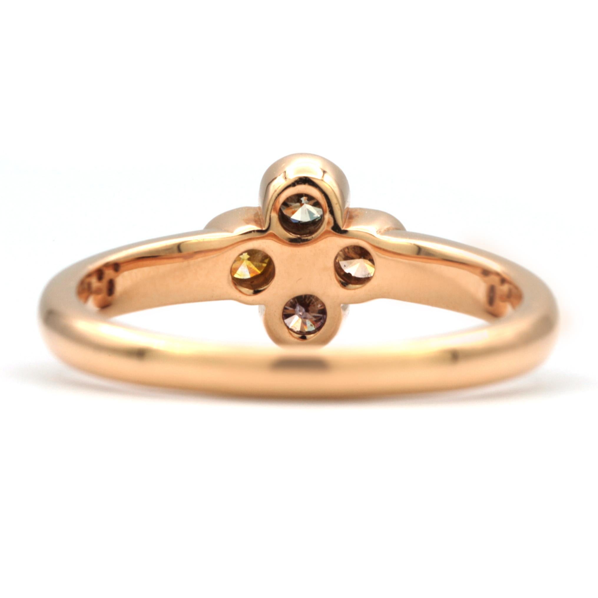 Modern Flower Shaped Multicolored Diamond Ring in 18 Karat Rose Gold For Sale