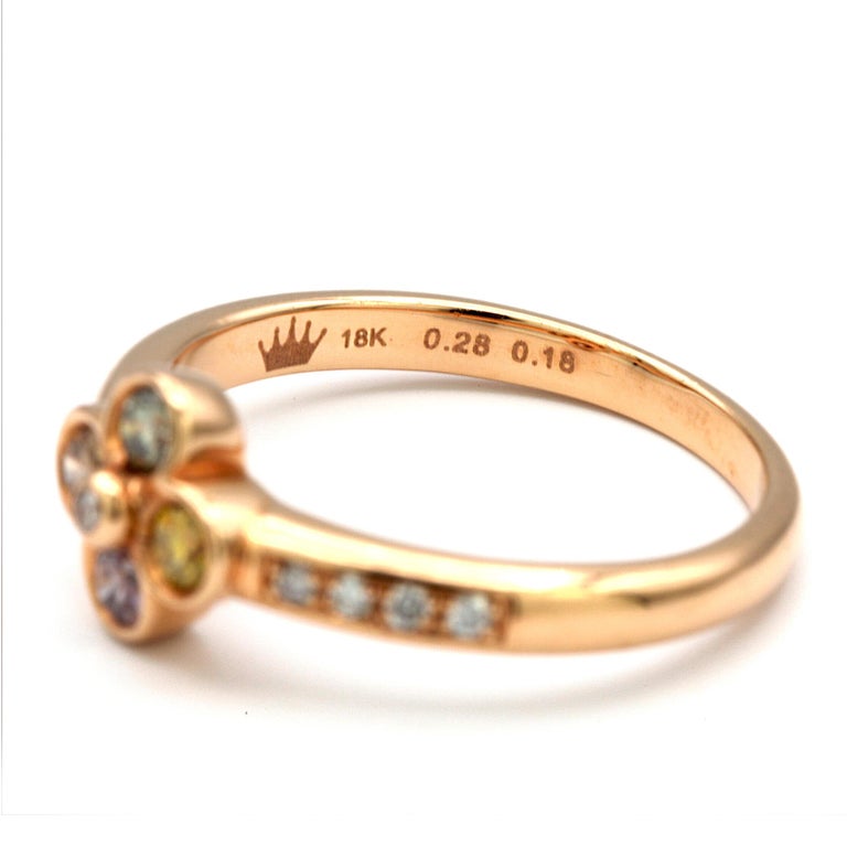 Flower Shaped Multicolored Diamond Ring in 18 Karat Rose Gold For Sale
