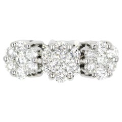 Flower Shaped Natural Diamond 1.10 CT Three-Stone Halo 18K White Gold Ring