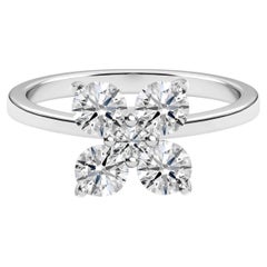 Flower Shaped Natural Diamond 18K White Gold Ring Handmade Floral Jewelry