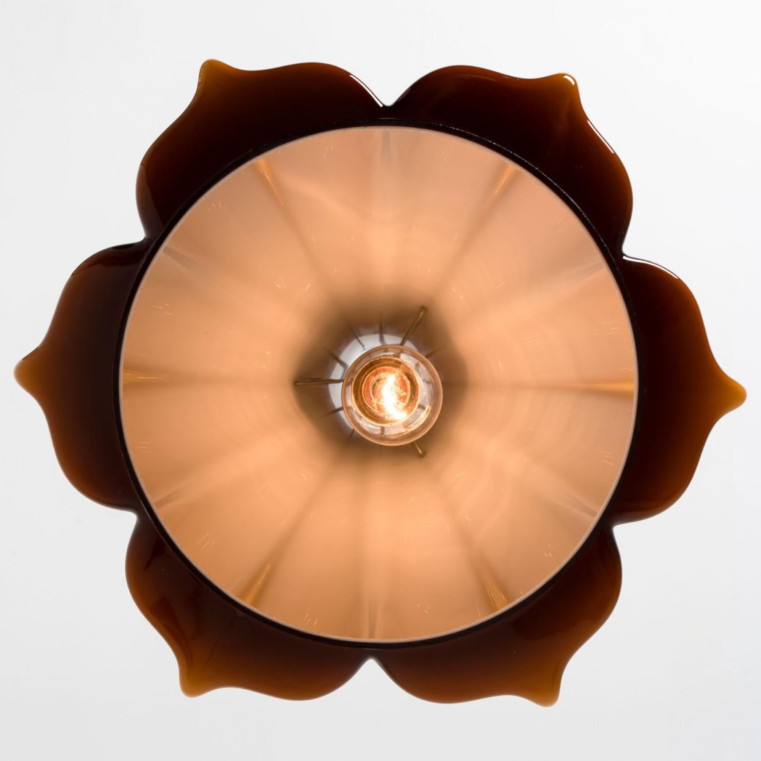 Blown Glass Flower shaped Opaque Brown Glass Fixtures, Europe 1970 For Sale