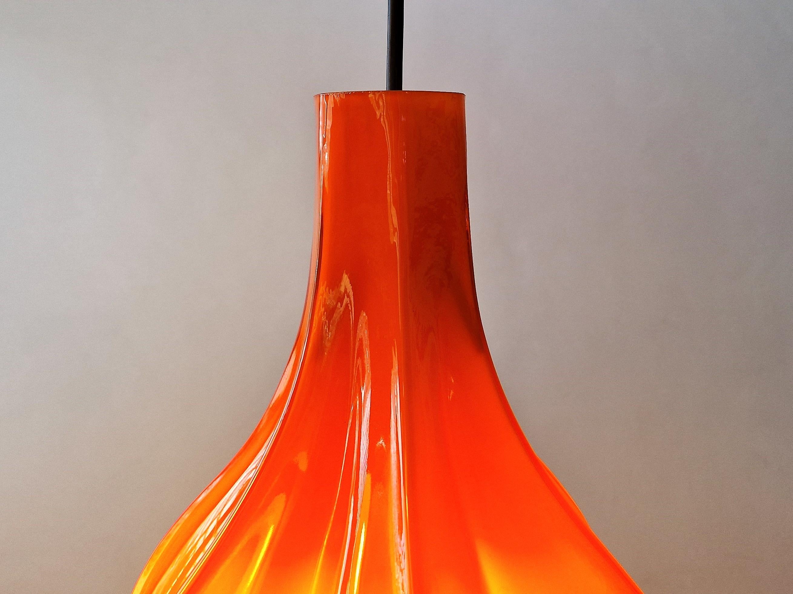 Opaline Glass Flower Shaped Orange Glass Pendant Lamp by Peill & Putzler, Germany, 1960s/1970s For Sale