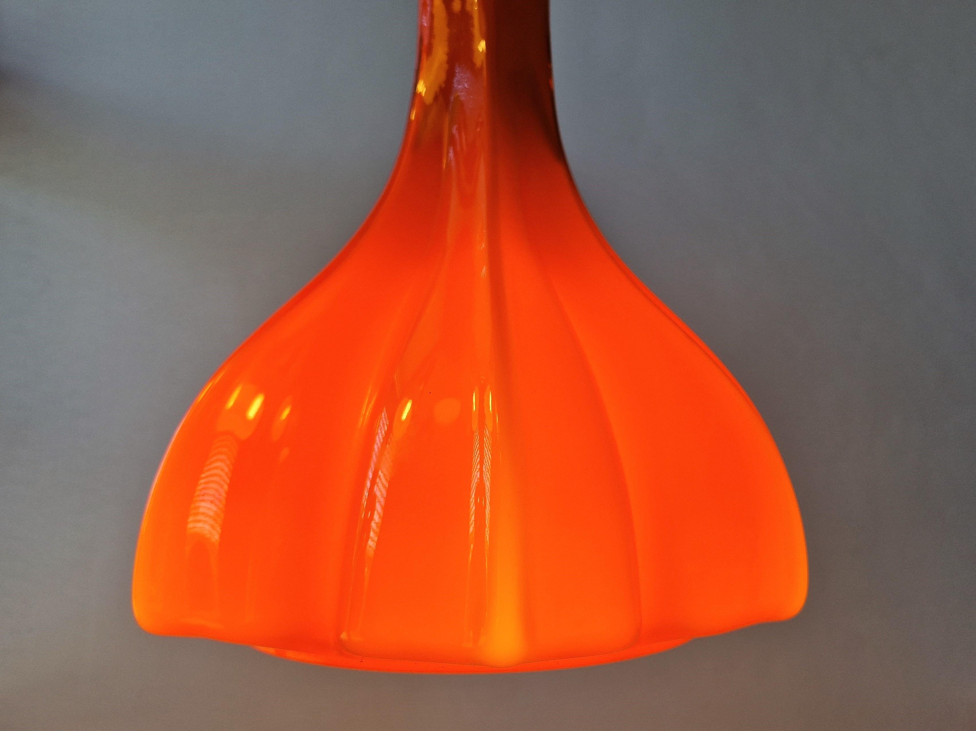 Flower Shaped Orange Glass Pendant Lamp by Peill & Putzler, Germany, 1960s/1970s For Sale 1
