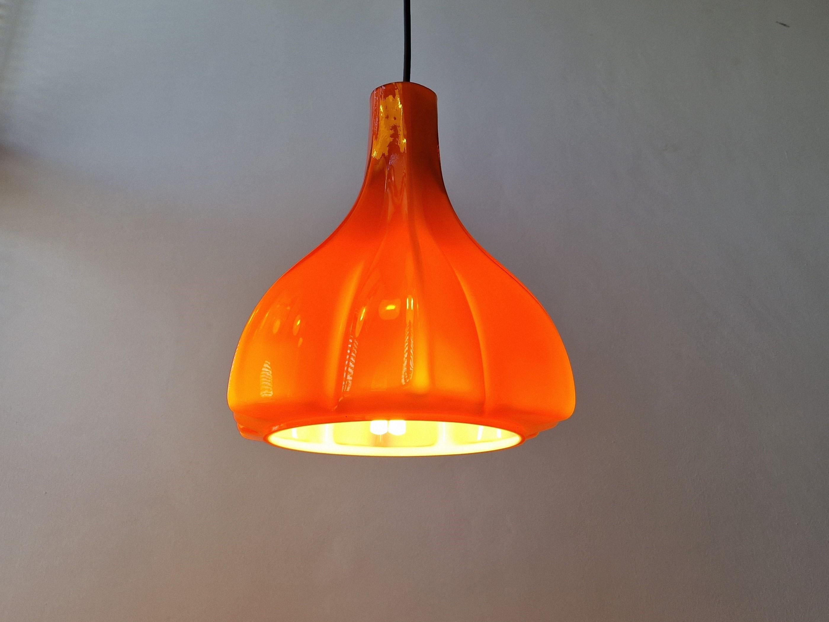 Flower Shaped Orange Glass Pendant Lamp by Peill & Putzler, Germany, 1960s/1970s For Sale 2