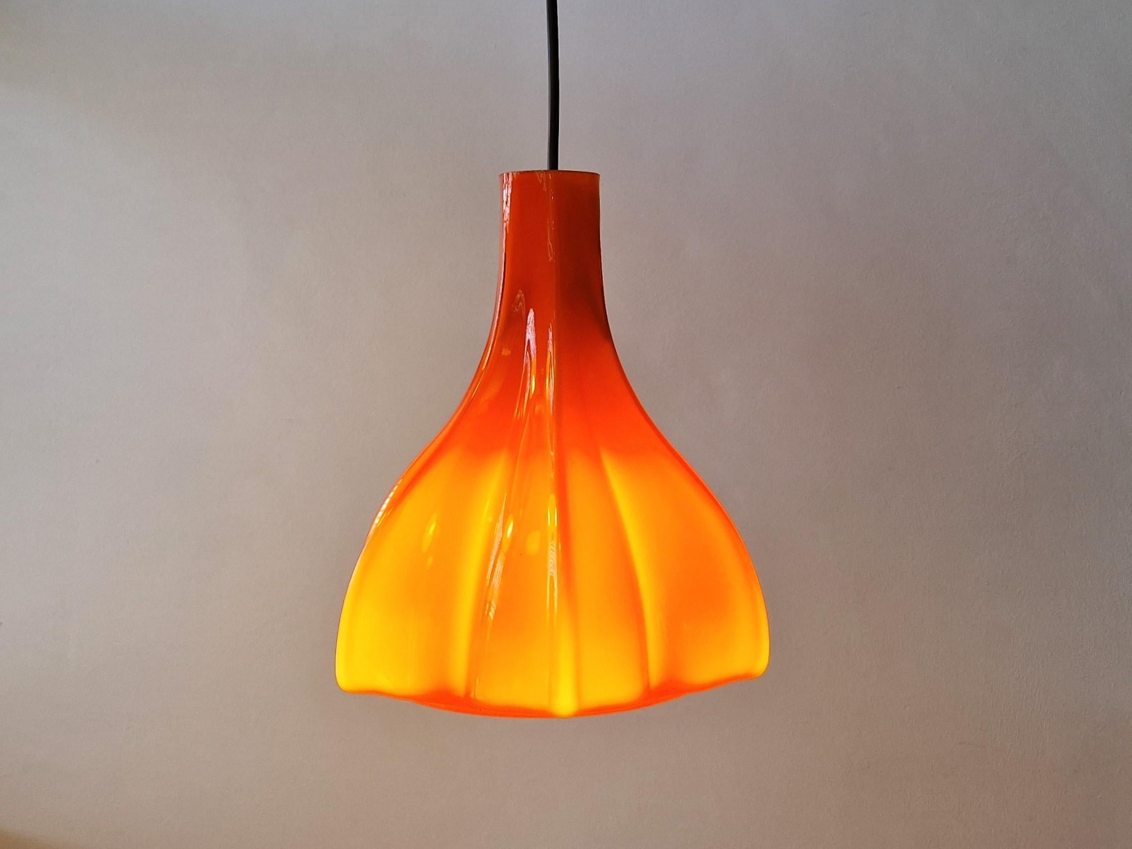 Flower Shaped Orange Glass Pendant Lamp by Peill & Putzler, Germany, 1960s/1970s For Sale 3