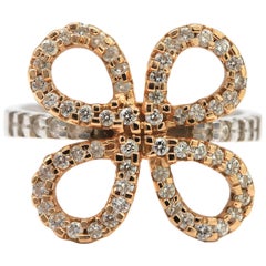 Flower Shaped Ring with White Pave Diamonds .41ct 18K White and Rose Gold