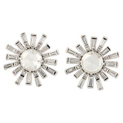 Flower Shaped Stud Earrings Made in 18k White Gold