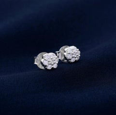 Flower Shaped Stud Natural Pave Diamond Earring 925 Sterling Silver Gift For Her