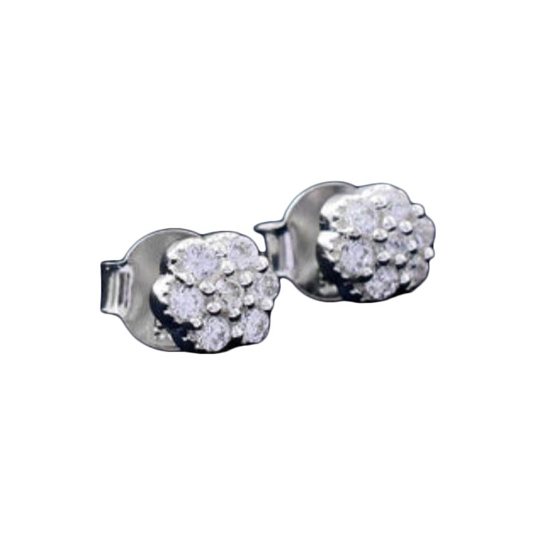 Orecchino con perno a forma di fiore con diamanti naturali e pavé in argento 925 Regalo per lei