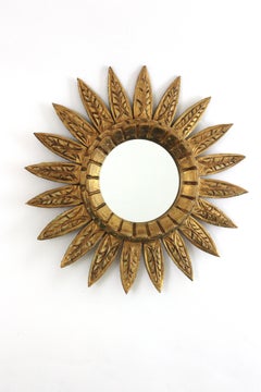 Flower Shaped Mirror / Sunburst Mirror in Giltwood, 1950s