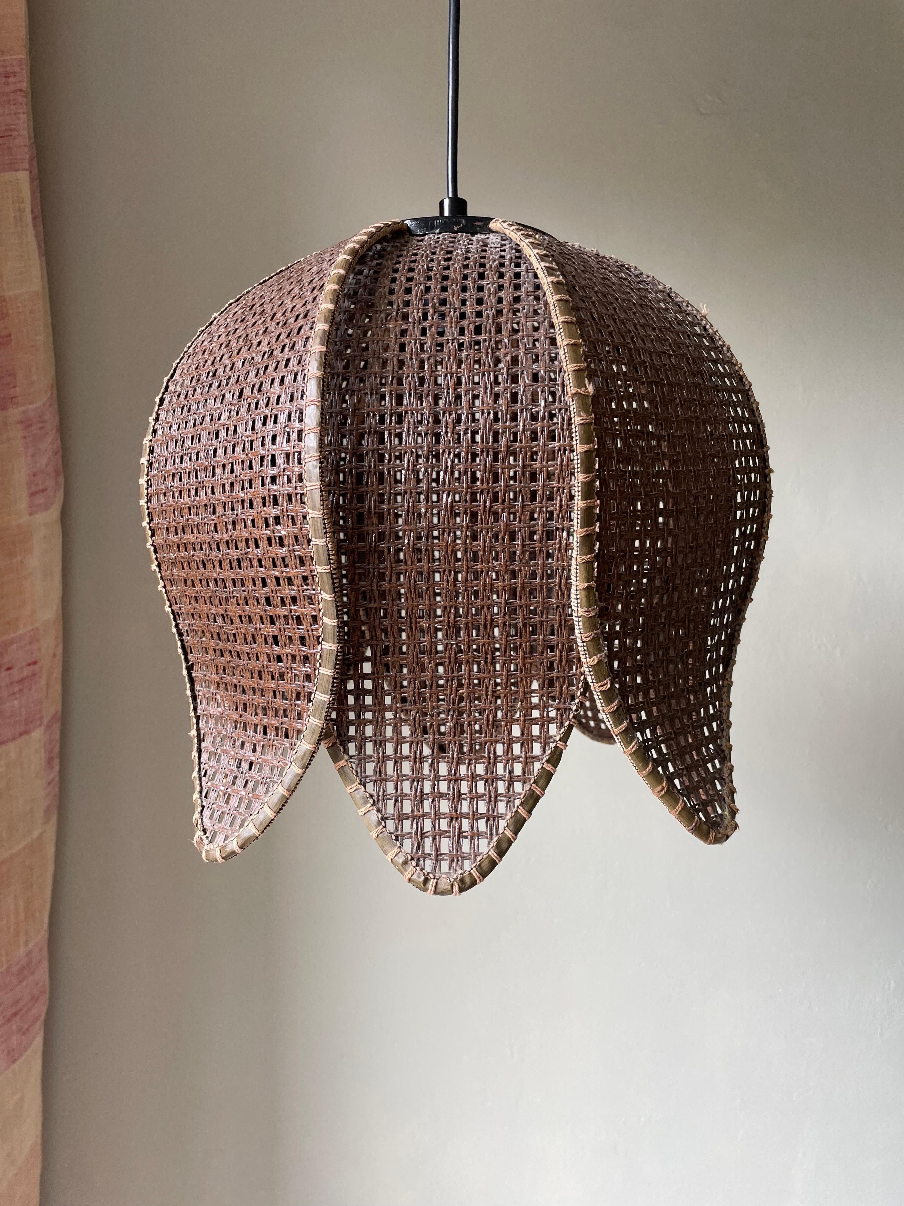 Rattan Flower Shaped 1970s Swedish Braided Brown Pendant For Sale