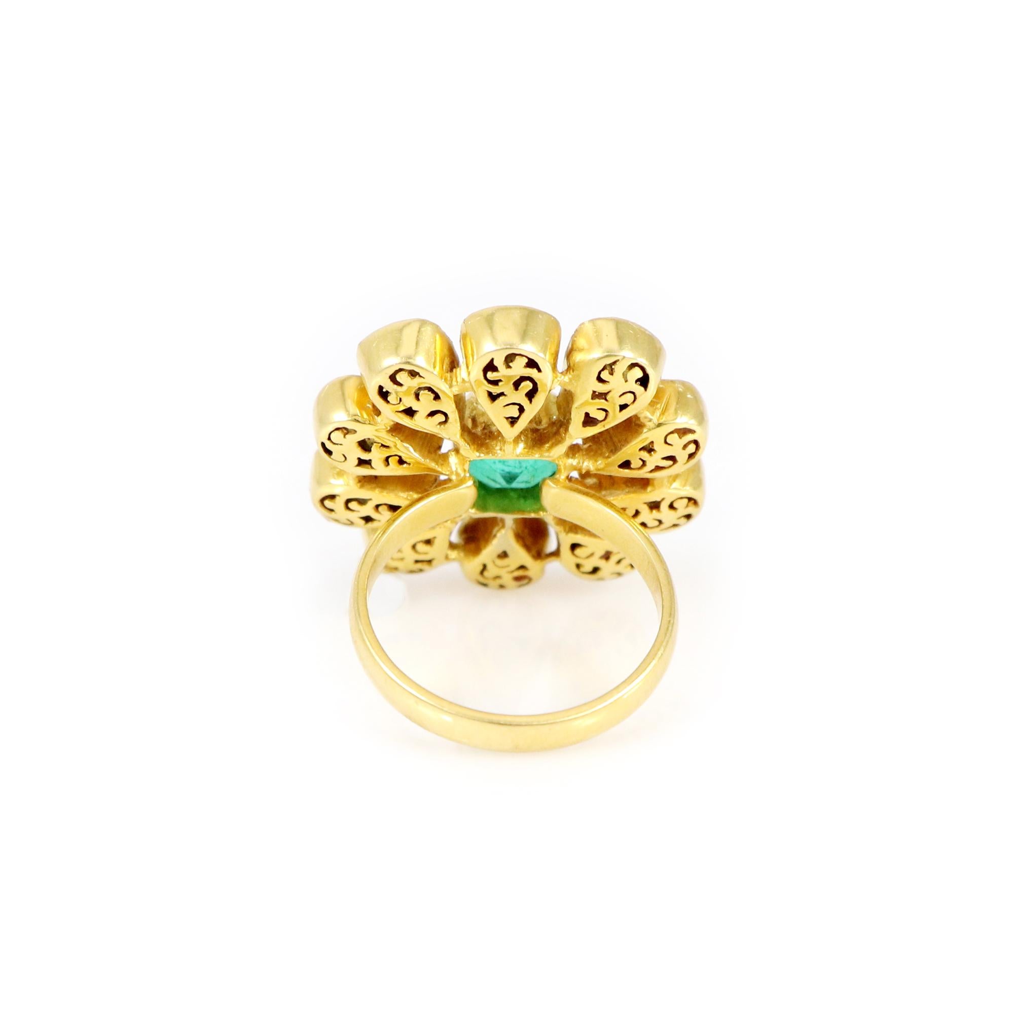 Rose Cut Flower-Shaped Zambian Emerald Ring 0188 For Sale