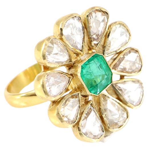 Flower-Shaped Zambian Emerald Ring 0188